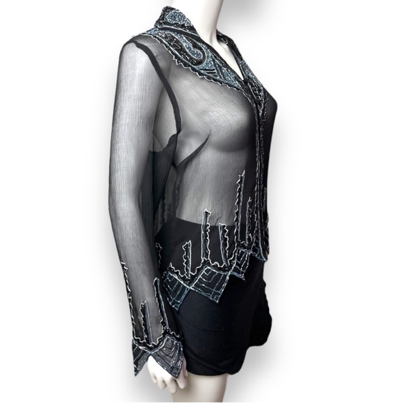 Vintage For Joseph Sheer Embellished Silk Top Sz S - Picture 2 of 16